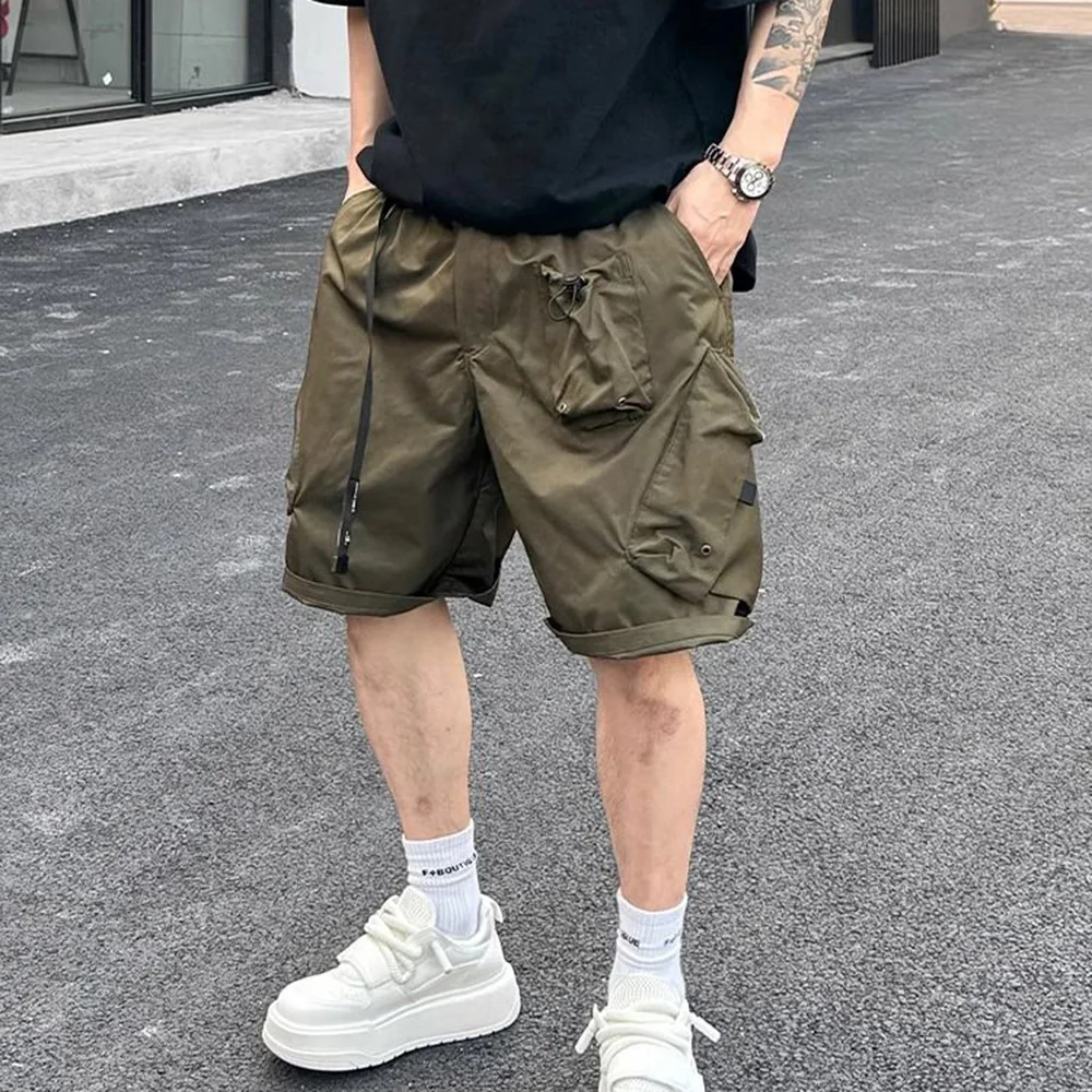 Summer Mens Workwear Shorts Simple American Style Retro Solid Color Loose Creativity Pockets Versatile Casual Daily Shorts 2024