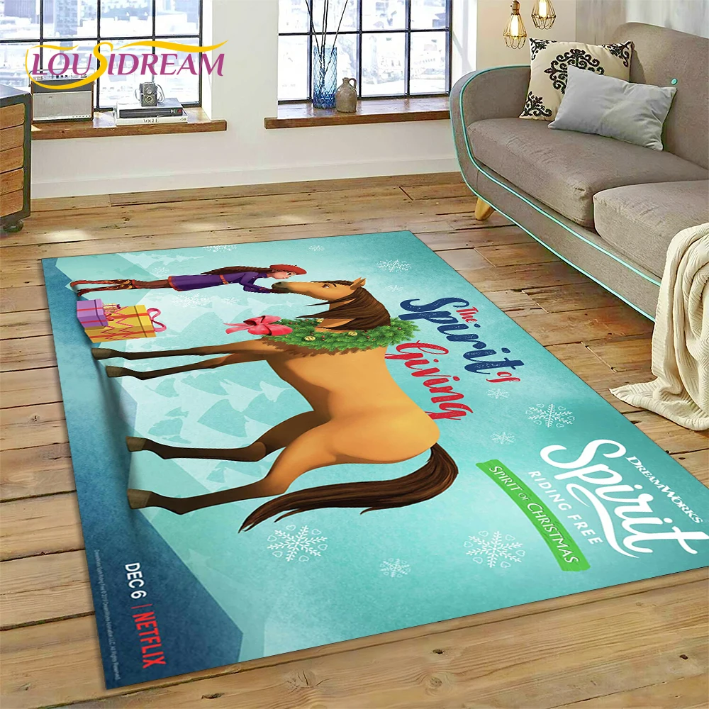 3D Spirit Riding Free Horses Cartoon SRF Area Rug,Carpet for Home Living Room Bedroom Sofa Doormat Decor,kids Non-slip Floor Mat