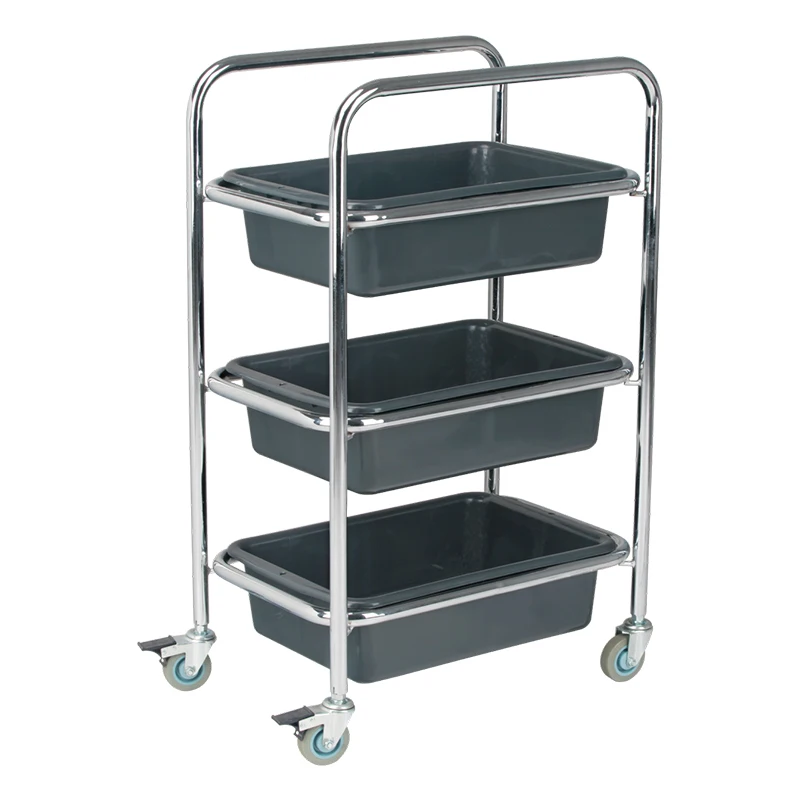 Dining Car With Four Wheels Hand Carts & Trolleys High Strength Tempered Glass For Hotel & Restaurant