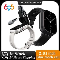 TWS auriculares Smartwatch 2,01 ""auriculares 2 en 1 reloj inteligente BT llamada diente azul auriculares relojes ritmo cardíaco deporte Fitness pulsera