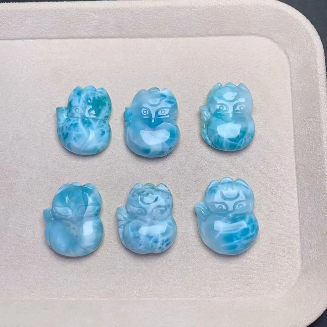 Larimar Fox Pendant, Natural Blue Larimar Carving for Jewelry Making