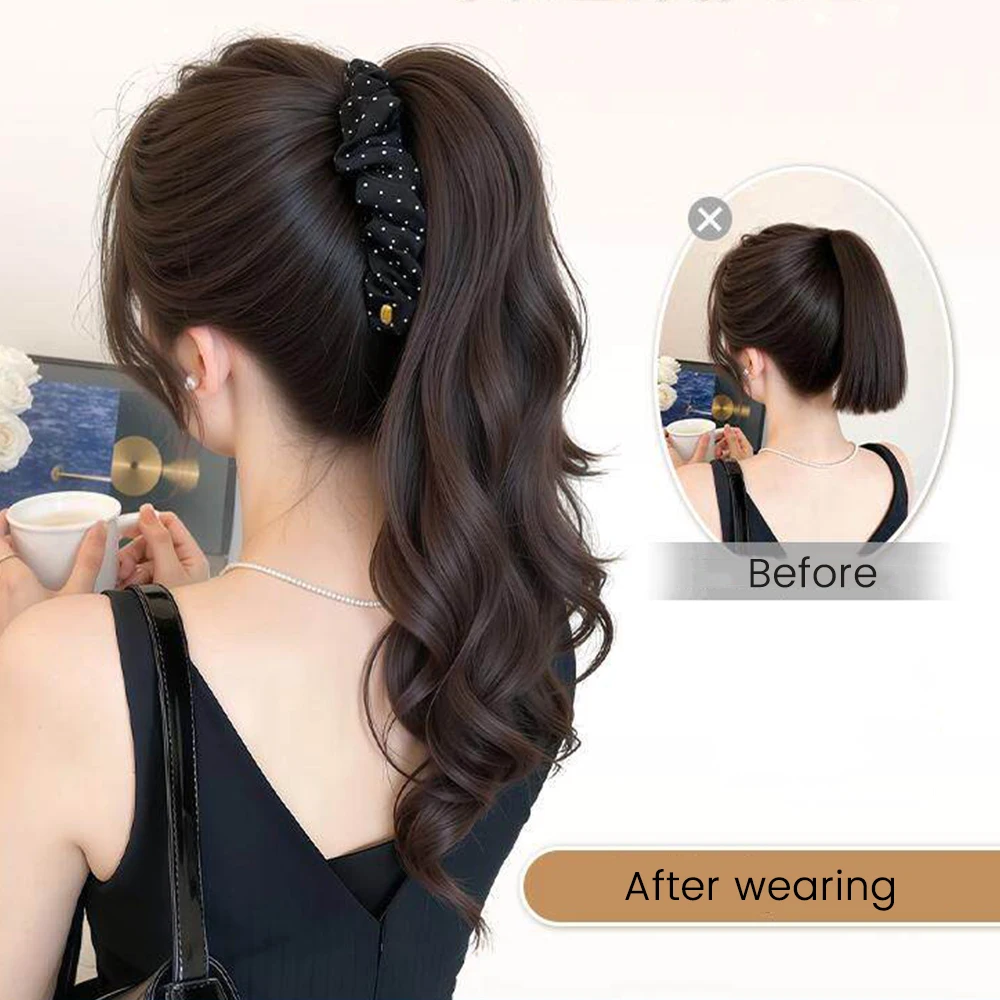 OLACARE Synthetic Clip Hair Cloth Banana Clip Ponytail Bowknot Hair Ponytail Claw Elegant Print Women With Wavy Curls