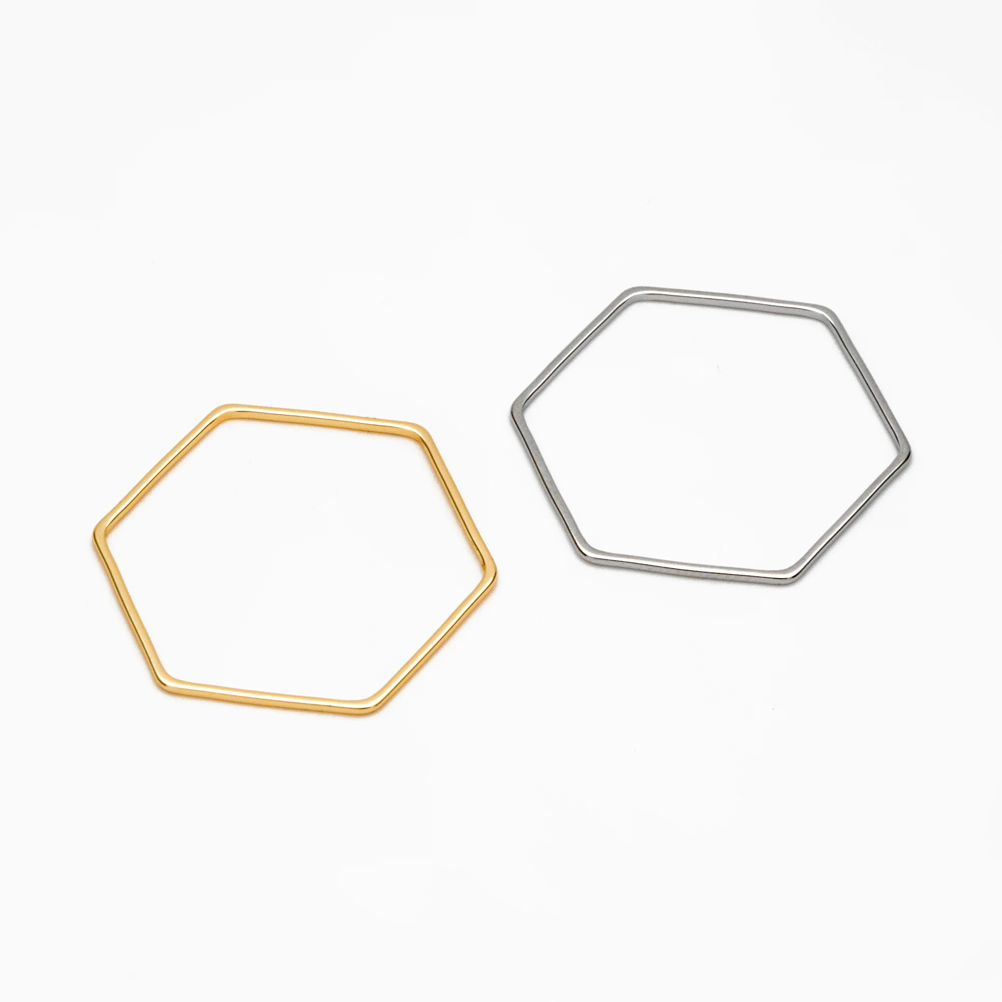 10pcs Gold/ Sliver Hexagon Wire Charms 25x28mm, 18K Gold/ Rhodium Plated Brass, Geometric Hoop Pendants (GB-4091)