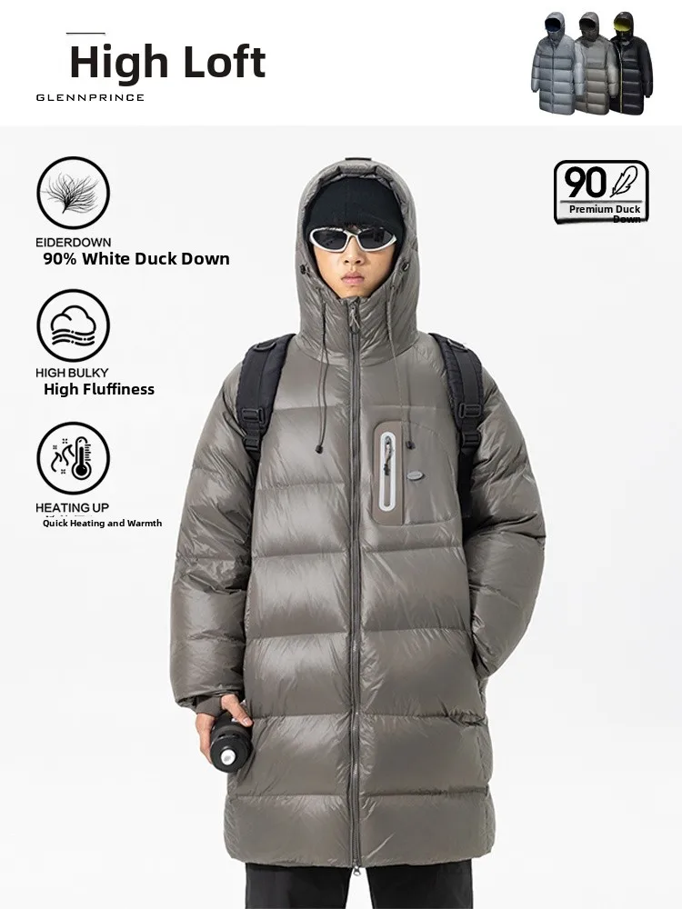 

Ультралегкая мужская пуховая куртка GPstudio белого цвета, средней длины, с капюшоном, теплая, для активного отдыха, модный бренд