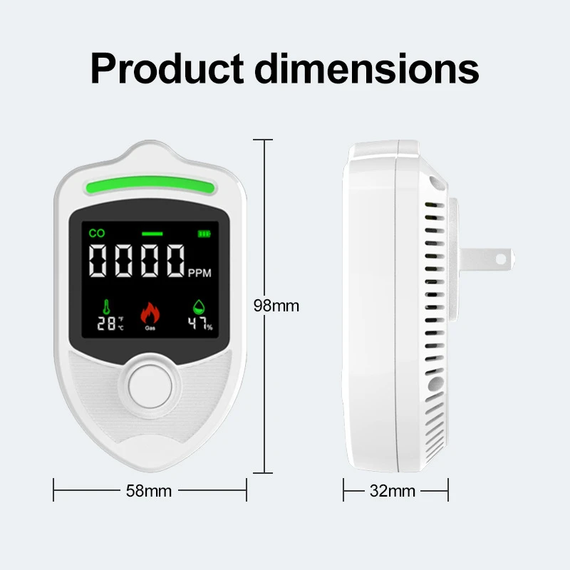 الغاز درجة الحرارة والرطوبة CO أربعة في واحد الجدار كاشف الإدراج تسرب الغاز القابل للاحتراق أول أكسيد الكربون CO أداة جديدة