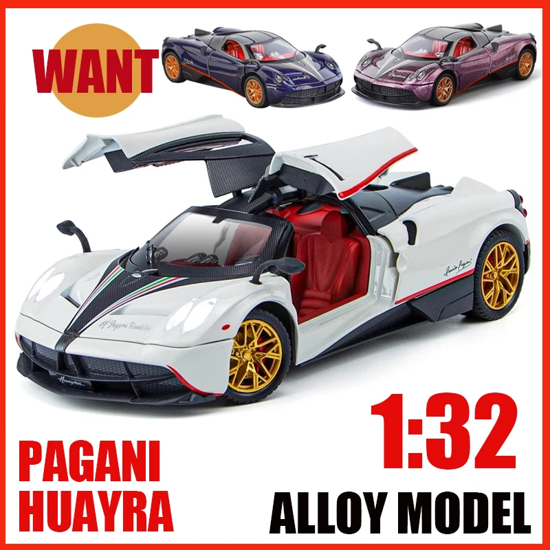 

1:32 Alloy Supercar Pageni Huayra BC Diecast Model Car Exquisite Interior Sound Light Doors Open Kids Gift Birthday Toys One Pi