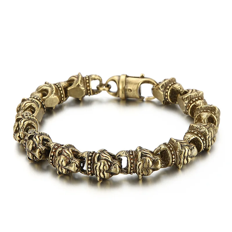 

13mm Heavy Punk Retro Gold Color Charm Tiger Bracelet Men Hiphop Rock Stainless Steel Biker Bike Chain Tiger Bangle Jewelry