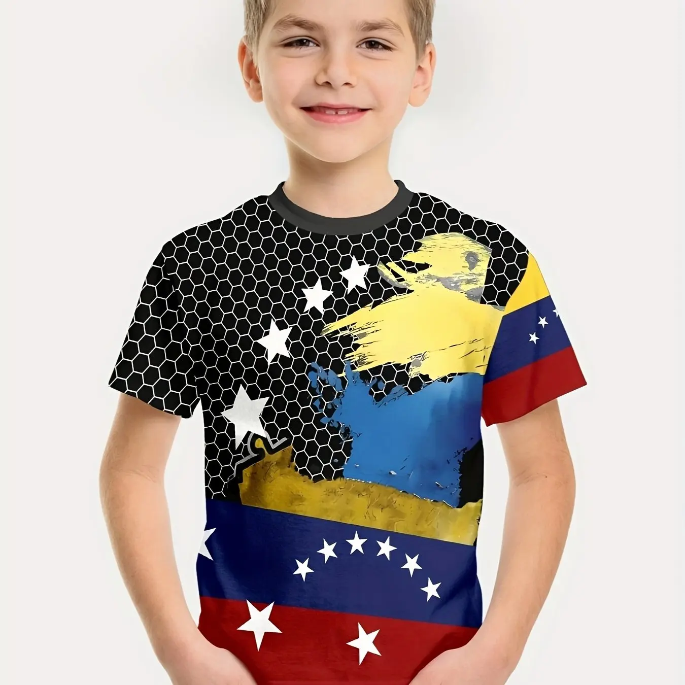 Camiseta de manga curta com impressão lobo para menino e menina, roupas casuais vintage, gola redonda, uso diário, verão