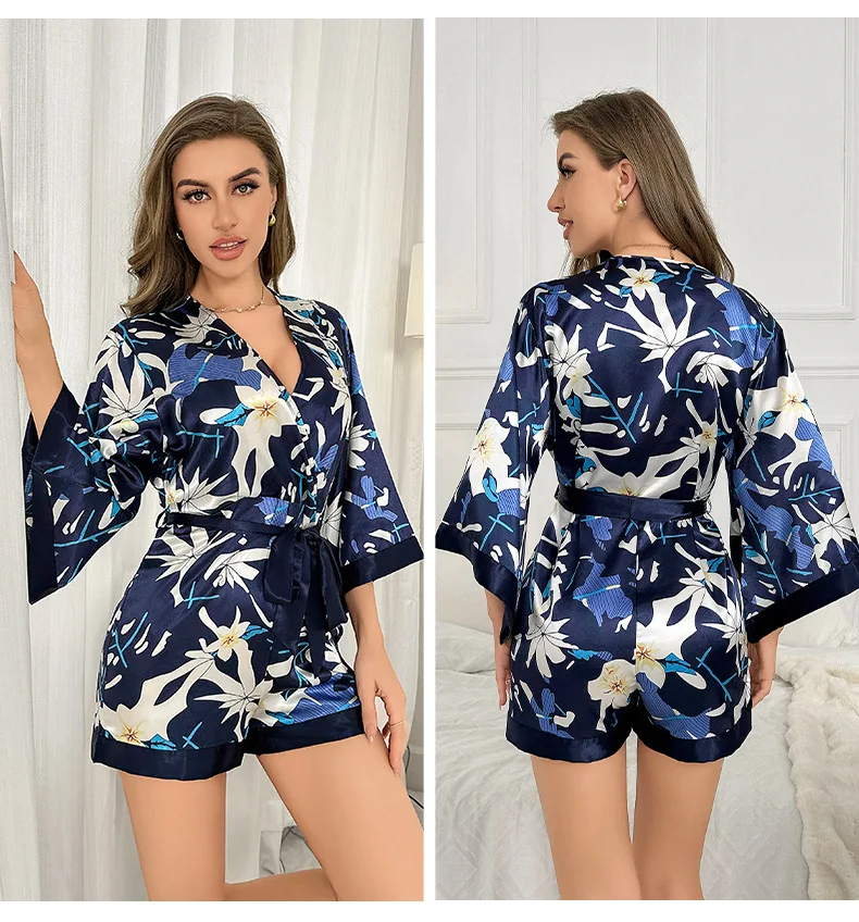 InjPrinted Robe Pyjamas pour femmes, combinaison d'été, short à manches longues, vêtements d'intérieur pour femmes, nouveau