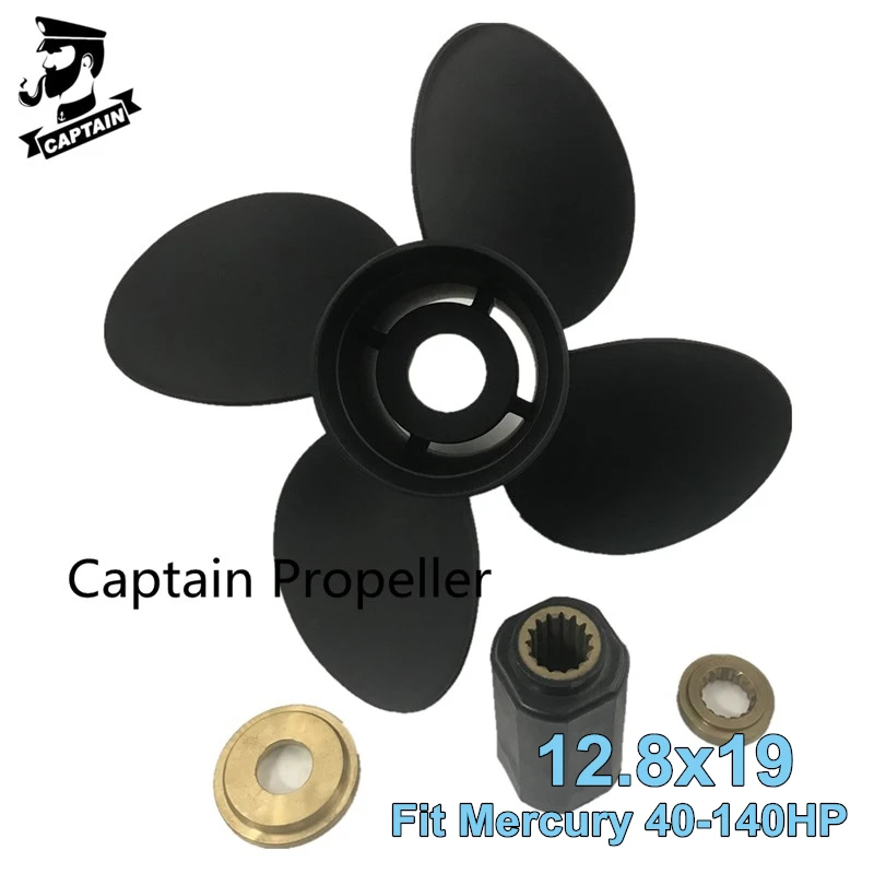 Captain Boat Propeller 12.8X19 Fit Mercury Outboard Engines 75hp 90hp 100hp 115hp 125hp 140hp 15 Teeth Splines Aluminum 4 Blades