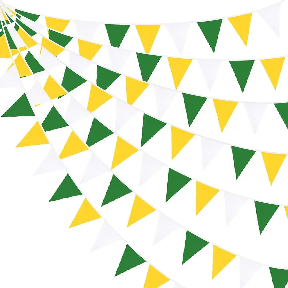 

32ft Yellow Green White Pennant Banner Fabric for Spring Summer Party, Birthday, Wedding, Baby Shower, Outdoor Garden Decoration
