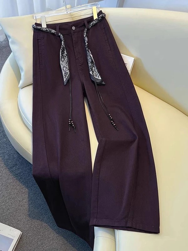 

Ретро-джинсы в американском стиле, фиолетовые, женские, свободные, с широкими штанинами, в пол, осенние, новинка, с высокой талией, повседневные, удобные