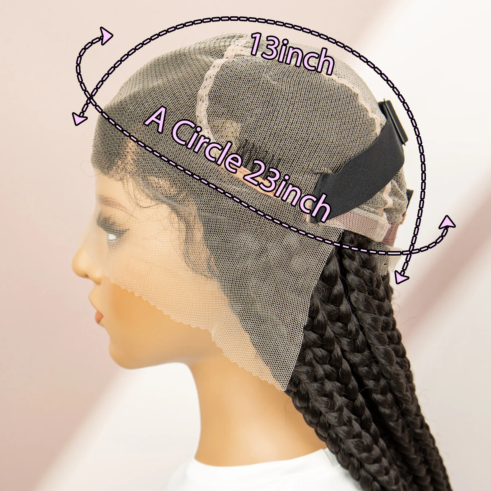 36inch Jumbo Box Jumbo Braided Wig Synthetic for Black Women Full Lace Wig with Baby Hair Box Braids wig for Black Women