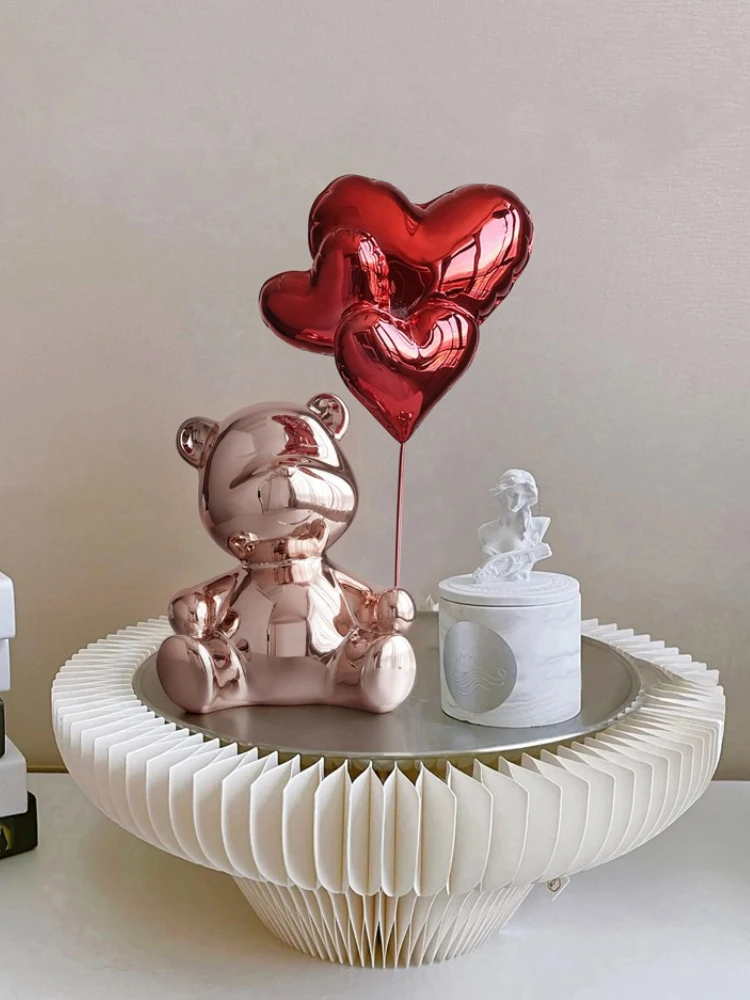 Home Decor Love Bear Figurine Nordic Modern Resin Animal Sculpture Balloon Flying Bear Ornaments Living Room Decoration Craft