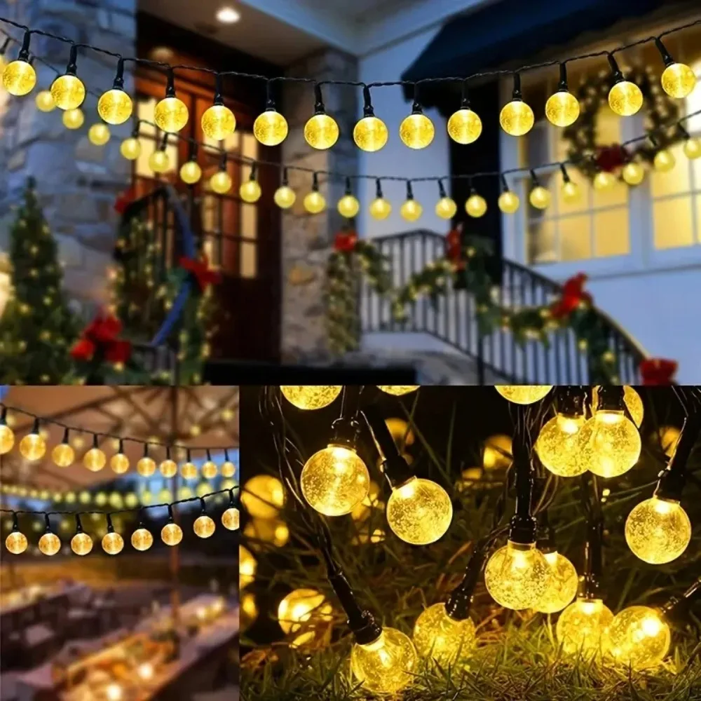 Solar Crystal Bubble Ball Lights Outdoor Waterproof LED Garden String Lights for Courtyard Lawn Party Decoration