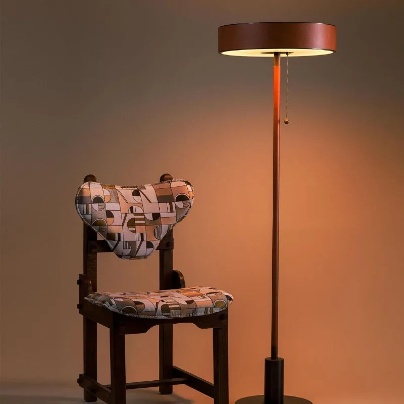 Artist retro French leather bedroom study vertical solid wood floor lamp designer living room lamp marble Jinglian