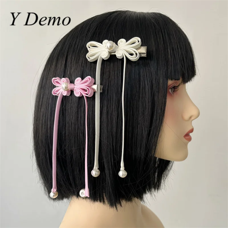 

Y Demo 1 Pair Retro Chinese Style Floral Strape Long Tail Women Hairclip Handwoven Decorative Hairpins
