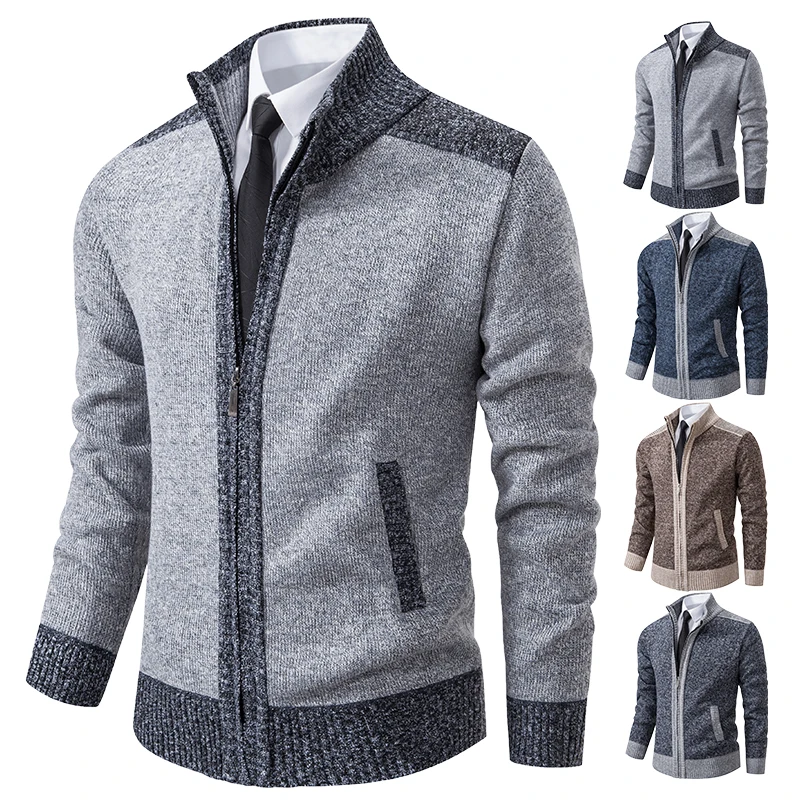 Cardigan sweater coat men\'s 2023 new autumn and winter thick warm collar sweater