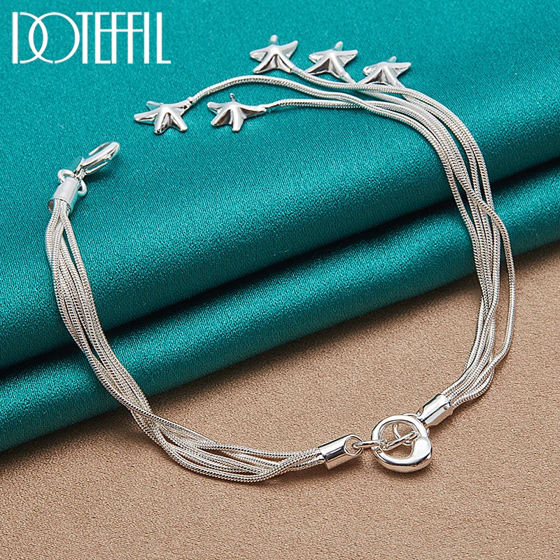 DOTEFFIL-Conjunto de collar y pulsera de plata de ley 925 para hombre y mujer, cadena de serpiente de cinco estrellas de mar, joyería de boda, 2 piezas