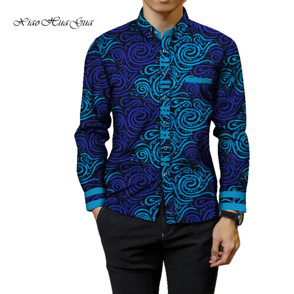 Fashion Mens Africa Festive Clothing Ankara Clothes African Print Tops Long Sleeve print Cotton patchwork T-shirt wyn905