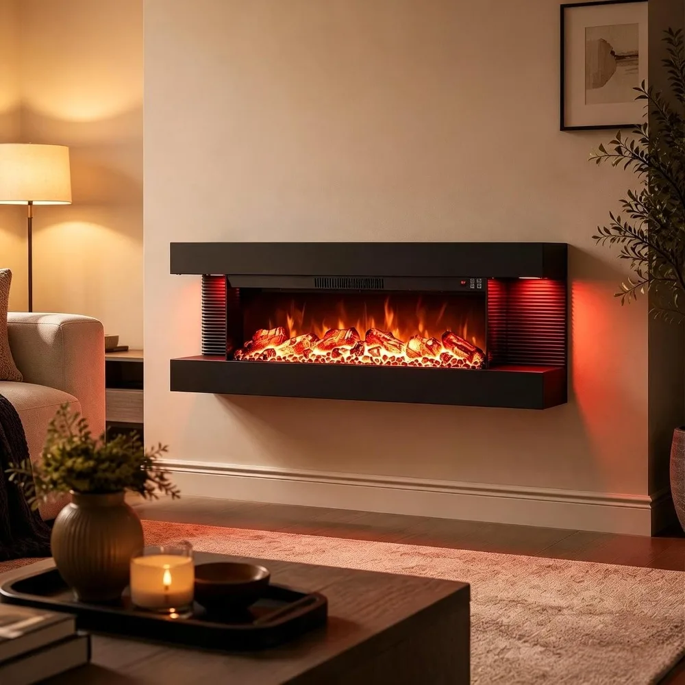 3 Sided Wall Mount Electric Fireplace w/ 50