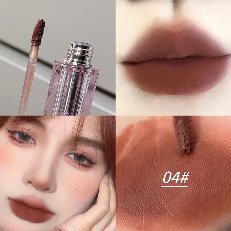 QIBEST Girl's Cute Velvet Matte Liquid Lipstick Waterproof Lasting Lipgloss Tint Non-Stick Cup Makeup Lip Mud Korean Cosmetics