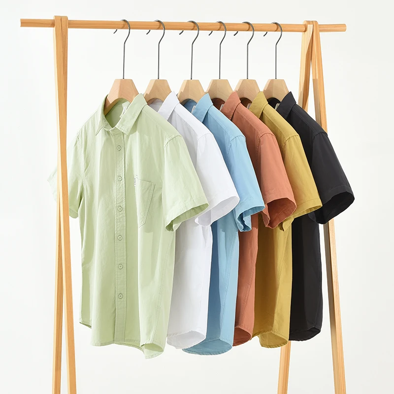 

New Designer Short-sleeve Solid Casual Brand Shirts For Men Cotton Fashion Comfortable Tops Clothing Camisa Masculina Chemise