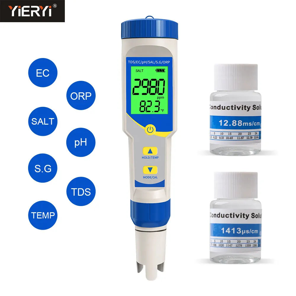 

Yieryi PH Salt Water Tester Digital 7 in 1 Salinity ORP EC TDS S.G pH Meter for Aquarium Swimming Pool Hydroponics Koi Fish Pond