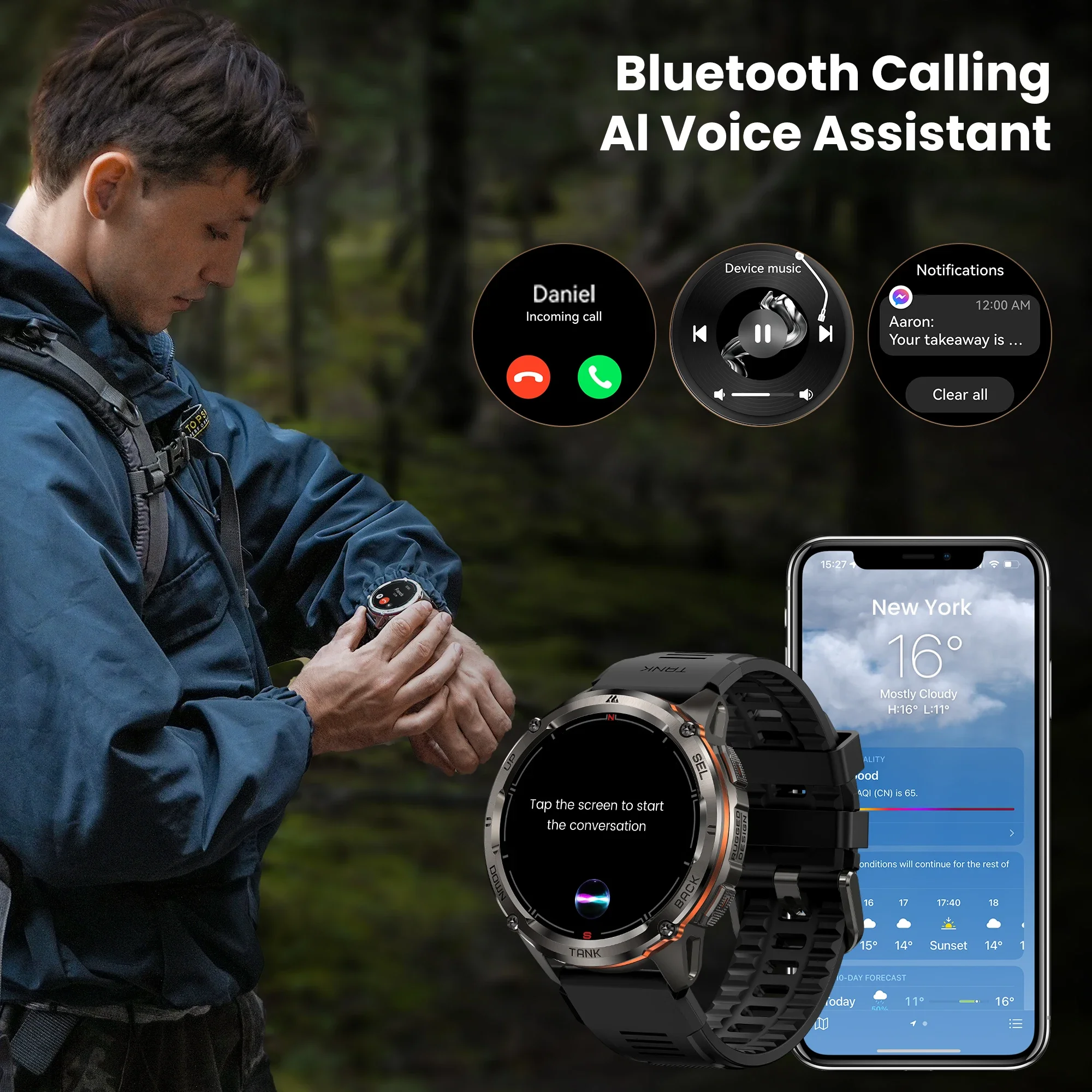 KOSPET TANK T3 Ultra 2 GPS 스마트 시계 남성 나침반 고도계 기압 블루투스 통화 5ATM IP69K 방수 디지털 남성용 시계