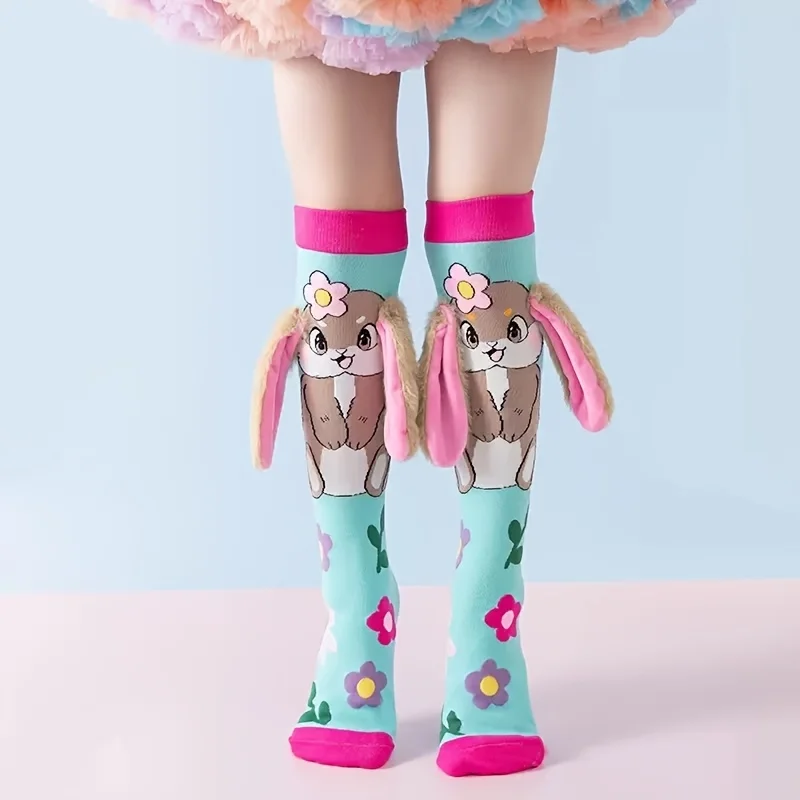 1 pair of three-dimensional ear cartoon children's knee socks, childlike, soft and skin-friendly, suitable for girls to wear dai
