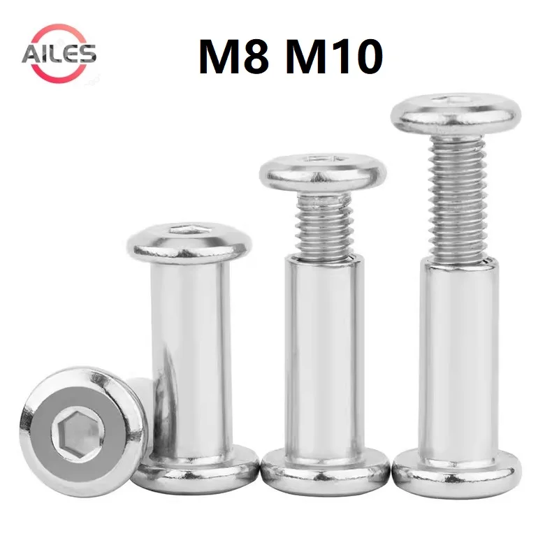 M8 M10 Hexagon Socket Flat Head Edge Chamfer Locking Splint Screws Nuts Set Allen Furniture Connection Bolts 304Stainless Steel