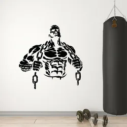 Gym Logo Barbell Muscles Bodybuilder Wall Sticker Vinyl Wall Decal Man Muscled Fitness Gym Bodybuilding Sports Stickers G446