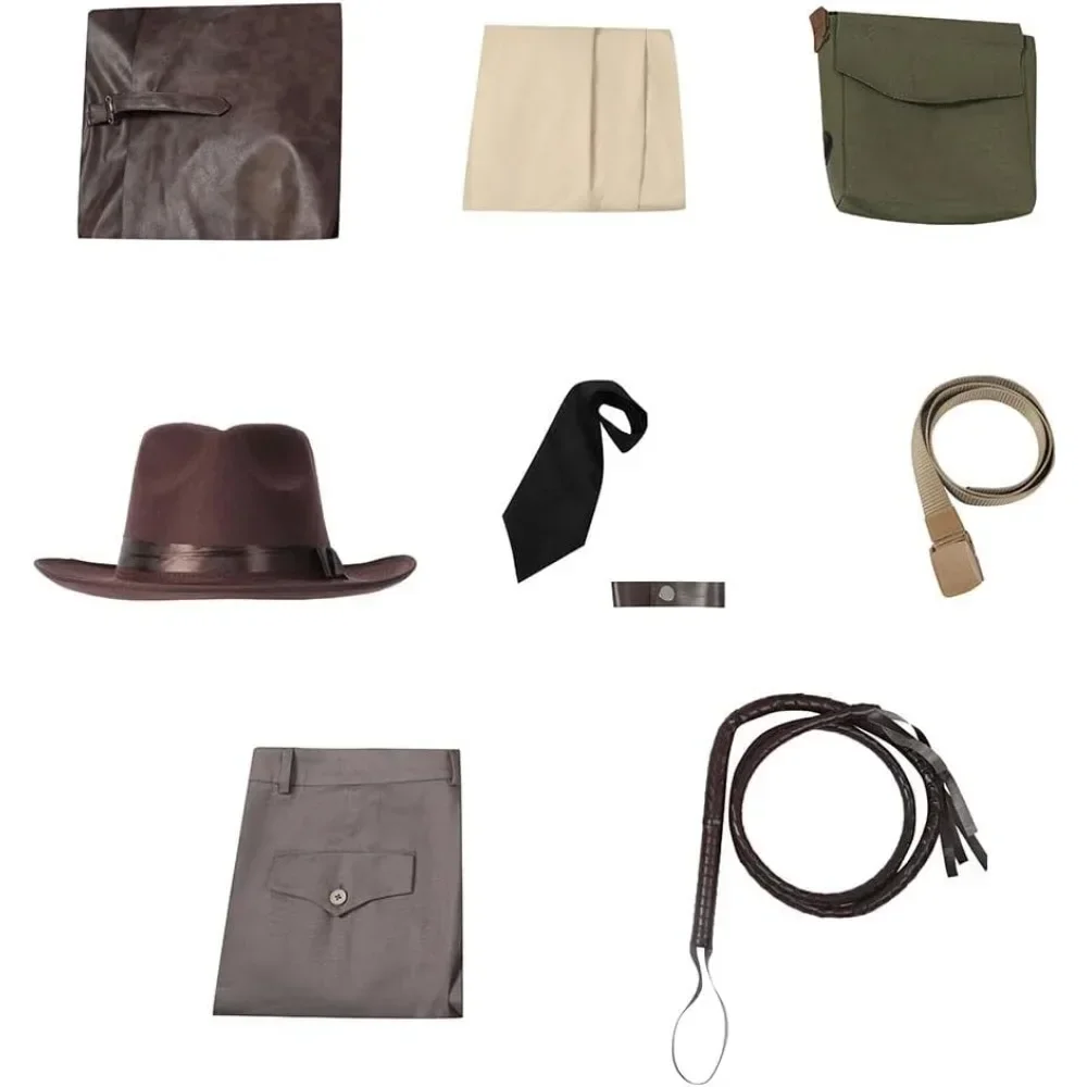 2023 Indiana Jones Costume Cosplay con accessori per cappelli Abito da uomo di carnevale di Halloween