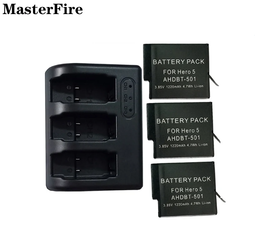 

USB Travel Charger + 3PCS AHDBT-501 1250mah Battery for GoPro Hero 8 Hero 7 Hero 6 Hero 5 Batteries Action Camera Accessories