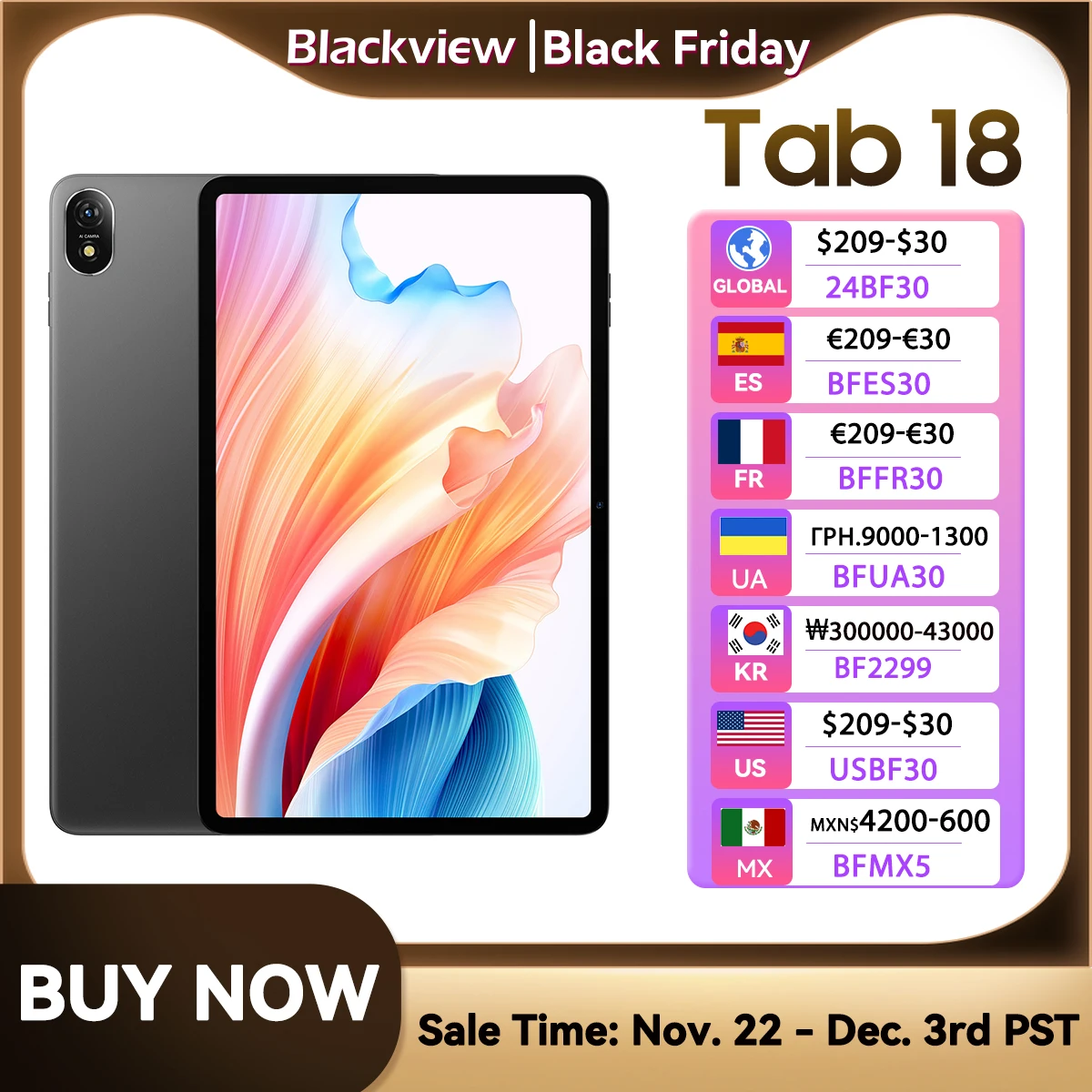 Blackview Tab 18 Tablet PC 12'' 2.4K FHD+Display Helio G99 12GB+12GB RAM 256GB ROM, 8800mAh Battery 33W Netflix Widevine L1