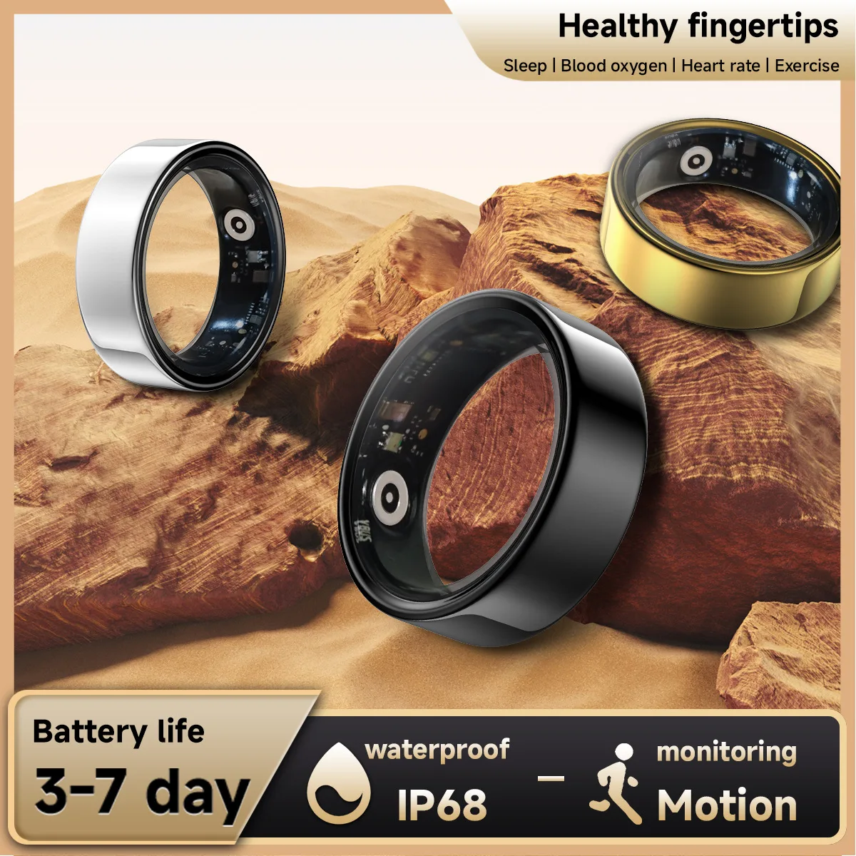 New Smart Ring, Heart Rate, Blood Oxygen, Sleep Monitoring Ring, IP68 Waterproof Photo Transport Dynamic and Multi-Functional