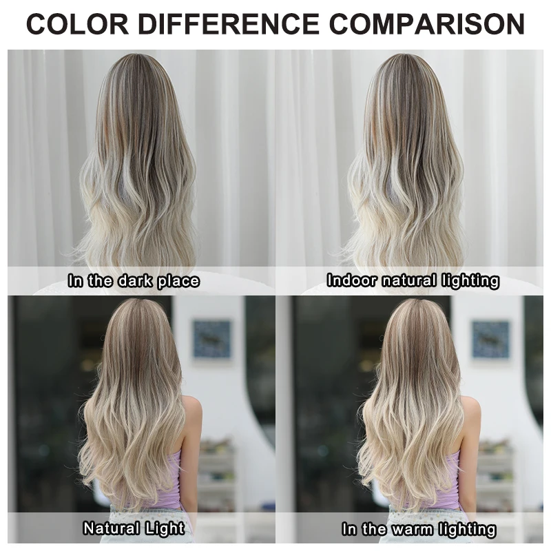 7JHH WIGS Synthetic Middle Part Brown Wig for Women Daily Use High Density Ombre Light Blonde Wig Beginner Friendly Costume Wig