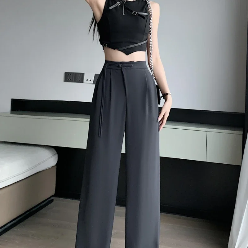 

Seoulish High Waist White Suit Wide Leg Women‘s Full Pants Spring Summer Female Elegant Minimalism Straight Loose Trousers 2024