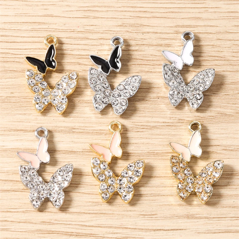 10 Stück 14 x 22 mm niedliche Kristall-Metall-Tier-Schmetterlings-Anhänger für die Schmuckherstellung, Halsketten, Ohrringe, DIY-Bastelzubehör – Detail 2