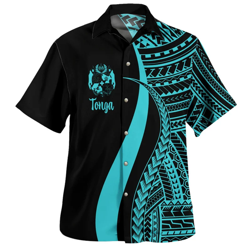 

Fashion Tonga Hawaiian Shirts Men 3d Printed Polynesian Short Sleeves Lapel Oversized Blouse Multi Color Summer Button Shirt