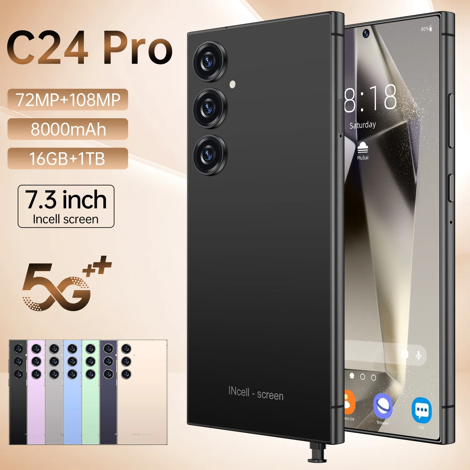 

【World premiere】C24 Pro 5G Smartphone 7.3'' HD+ IPS 120Hz 22GB+2TB 108MP Snapdragon 8 Gen3 Android 14 Mobile Phone Celulares