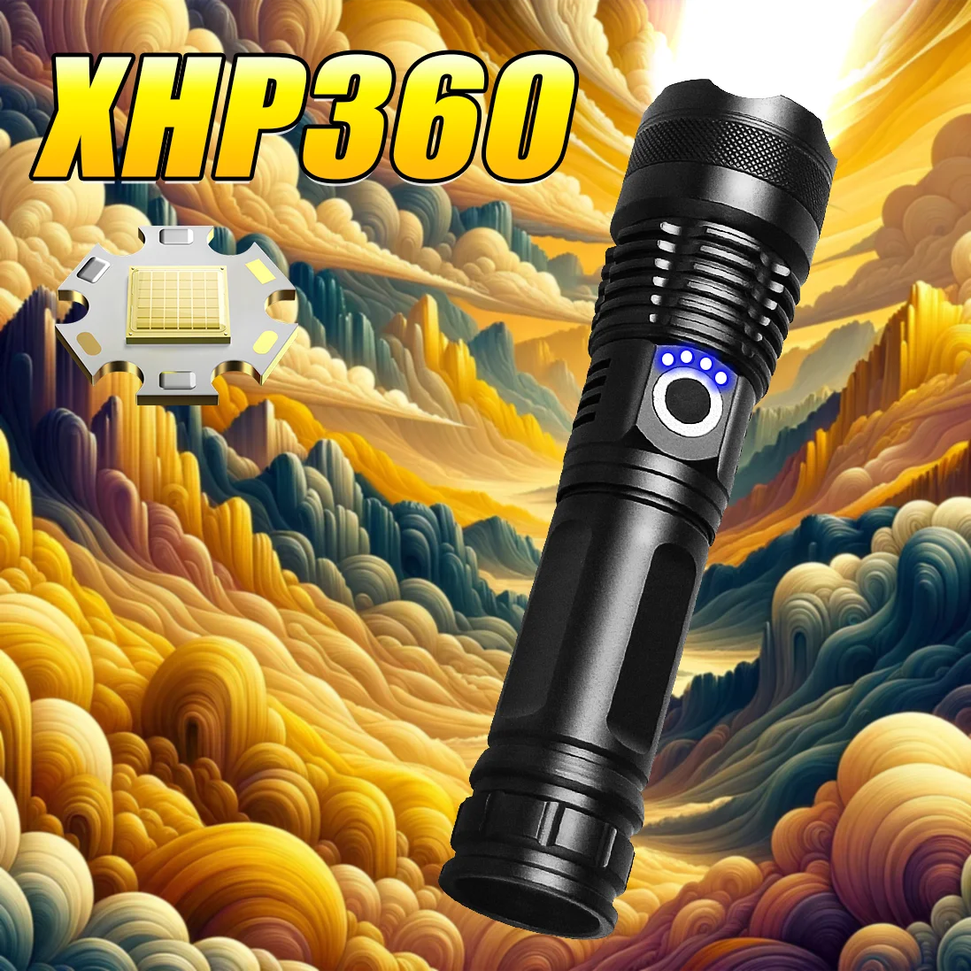 XHP360 Super Powerful Rechargeable Flashlights Strong Light Led Lantern Torch Usb Type-c USB Recharging LED Lamp 18650 Battery