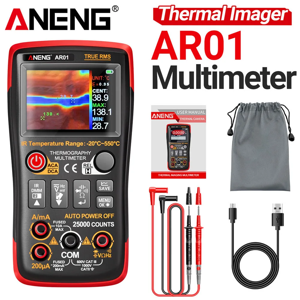 جهاز تصوير حراري متعدد 2in1 مقياس حرارة بالأشعة تحت الحمراء 2.4 بوصة TFT ANENG AR01 25000 عدد كاميرا حرارية أدوات تخزين الصور #1