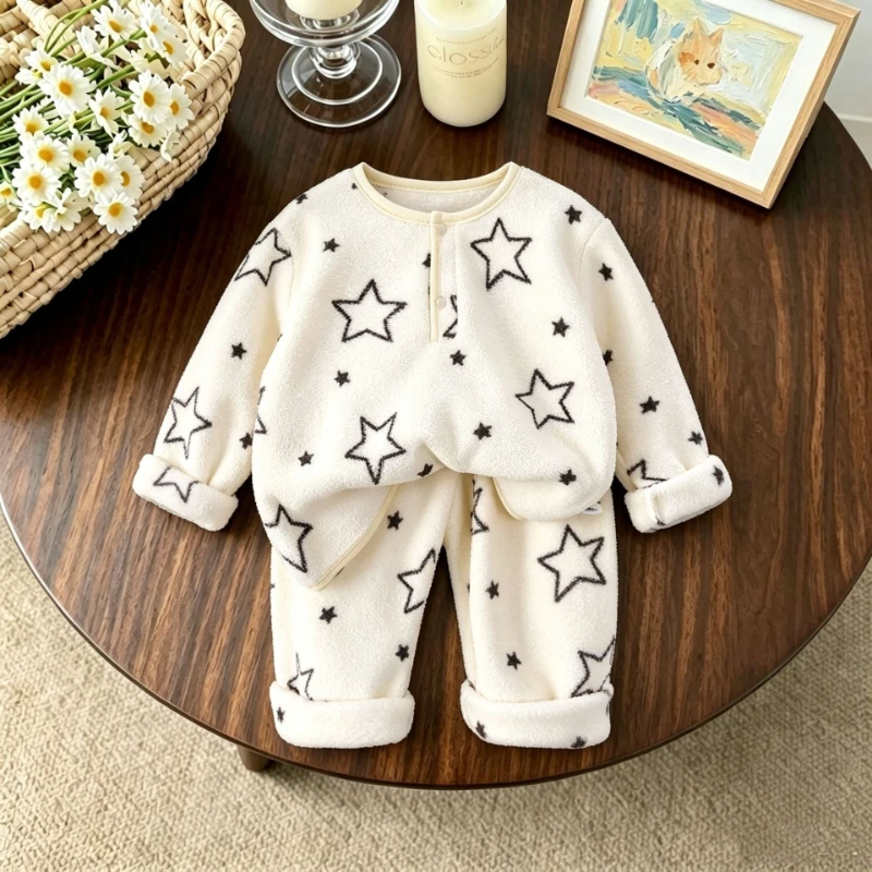 2026 Children's Autumn and Winter Coral Velvet Cute Pattern Soft Sticky Home Clothes Two Piece Set