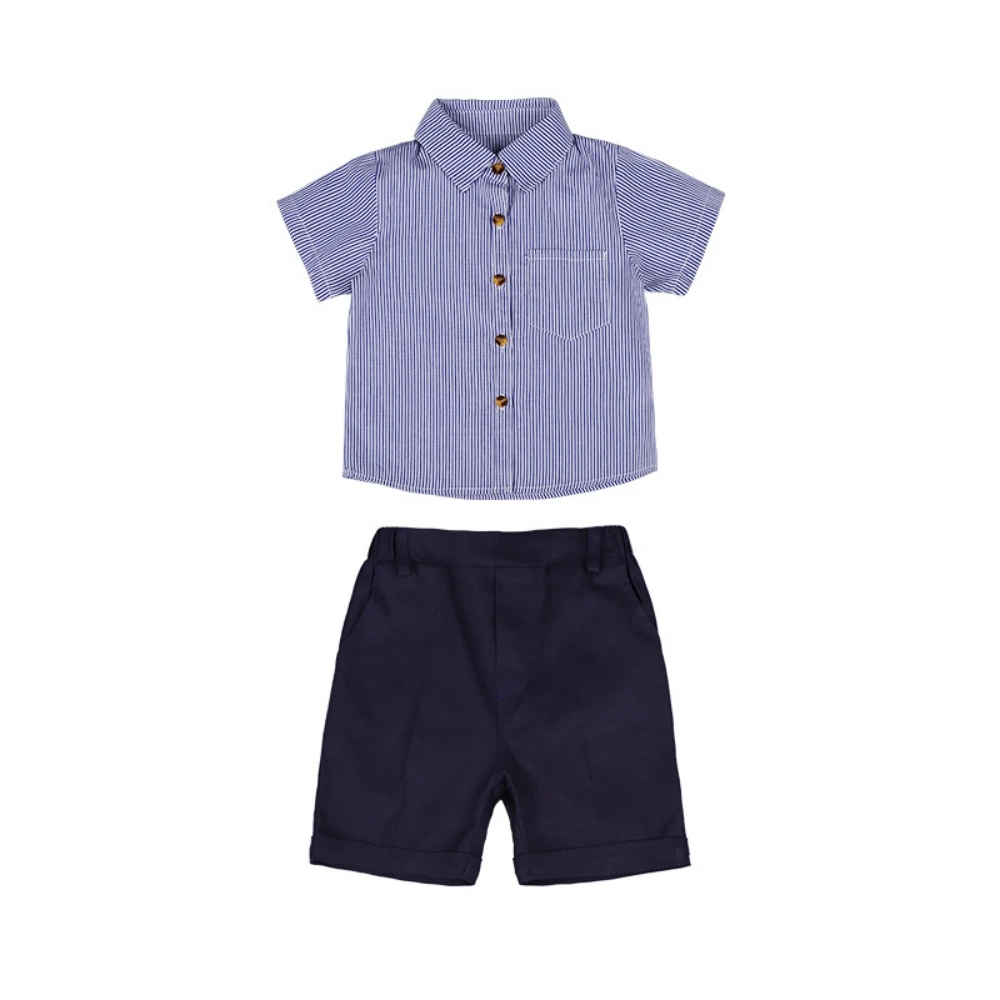 حار بيع الاطفال وزرة مجموعات 4 قطع مخطط قميص بذلة ربطة القوس فيونكة حلقة حامل الزي مريحة الأولاد ملابس حفلة عيد ميلاد