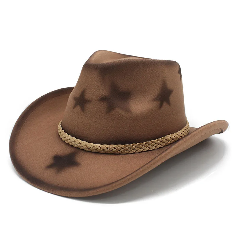 New Western Cowboy Gradient Color Pentagram British Outdoor Men's Jazz Top Hat
