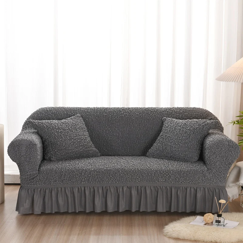 

Эластичный чехол для дивана с юбкой для 1/2/3/4-местного супермягкого пузырькового ткани, защита от домашних животных, нескользящий чехол для дивана