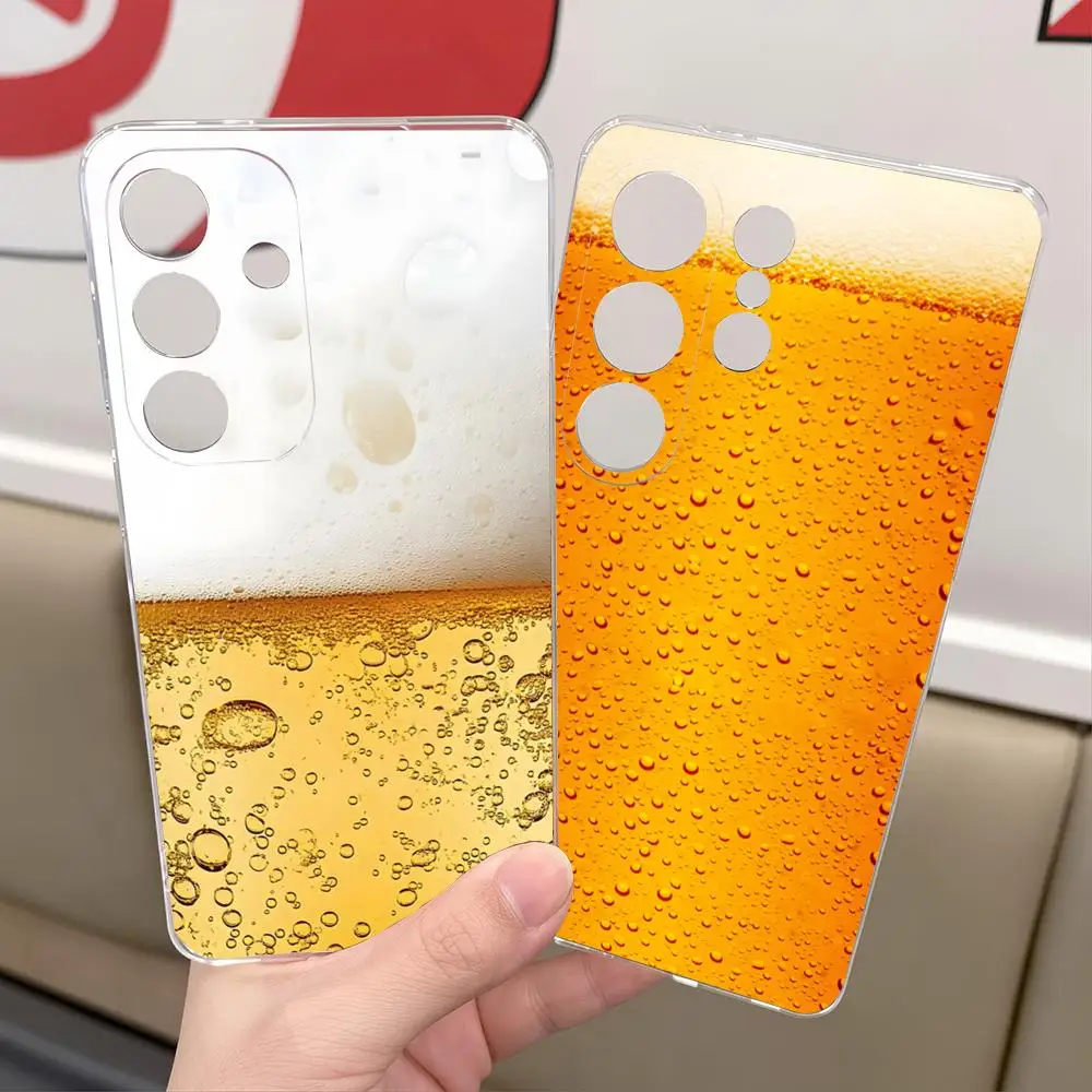 Beer Phone Case For Samsung S26 S25 S24 S23 S22 Ultra Plus FE A55 15 16 4G 5G Shockpoof Transparent Cover