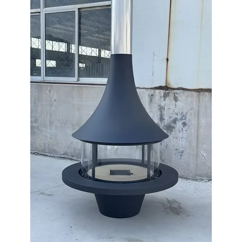 Modern Hanging Wood Fireplace 360 Degree Rotating Ceiling Mounted Indoor Heater High Temp Glass Home Decor Living Room