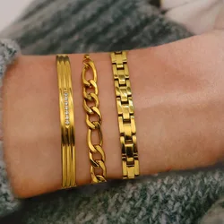 Ins Style Stainless Steel Bracelet Jewelry Inlaid Cubic Zircon Bracelet Bangles for Women Waterproof Trendy Jewelry Gift